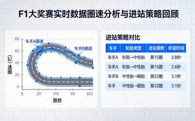 F1大奖赛实时数据圈速分析与进站策略回顾，展示车手圈速变化与轮胎策略对比