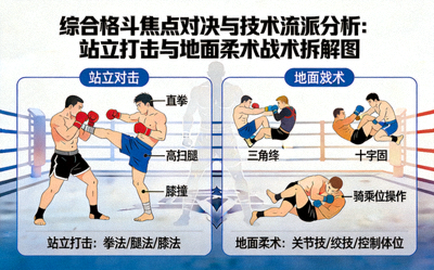 综合格斗焦点对决与技术流派分析：站立打击与地面柔术战术拆解图